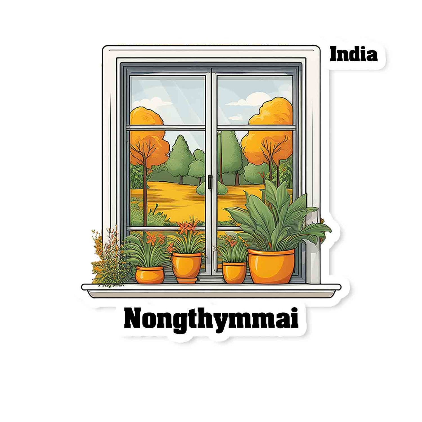 Nongthymmai Home Window White Plants Pots Sticker & Magnet