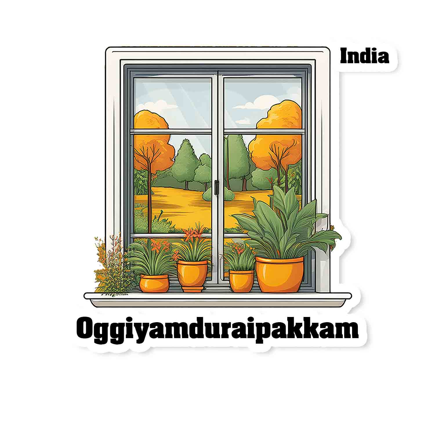 Oggiyamduraipakkam Home Window White Plants Pots Sticker & Magnet