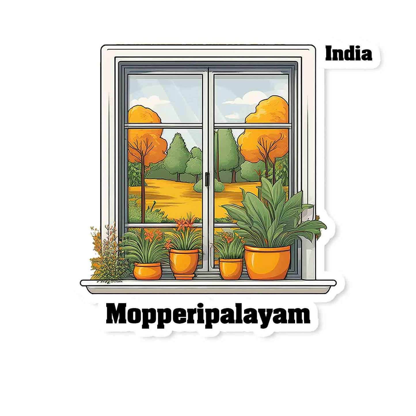 Mopperipalayam Home Window White Plants Pots Sticker & Magnet