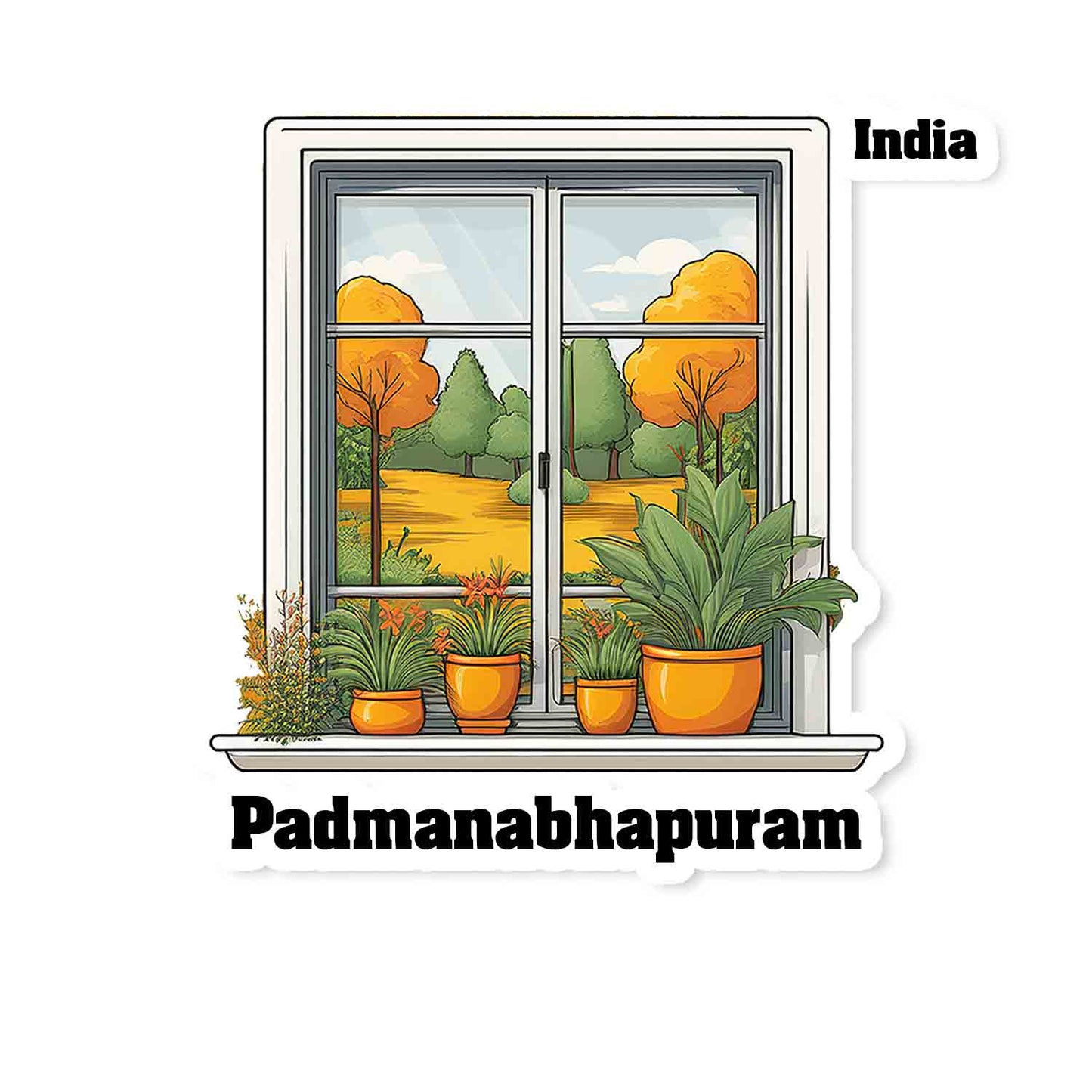 Padmanabhapuram Home Window White Plants Pots Sticker & Magnet