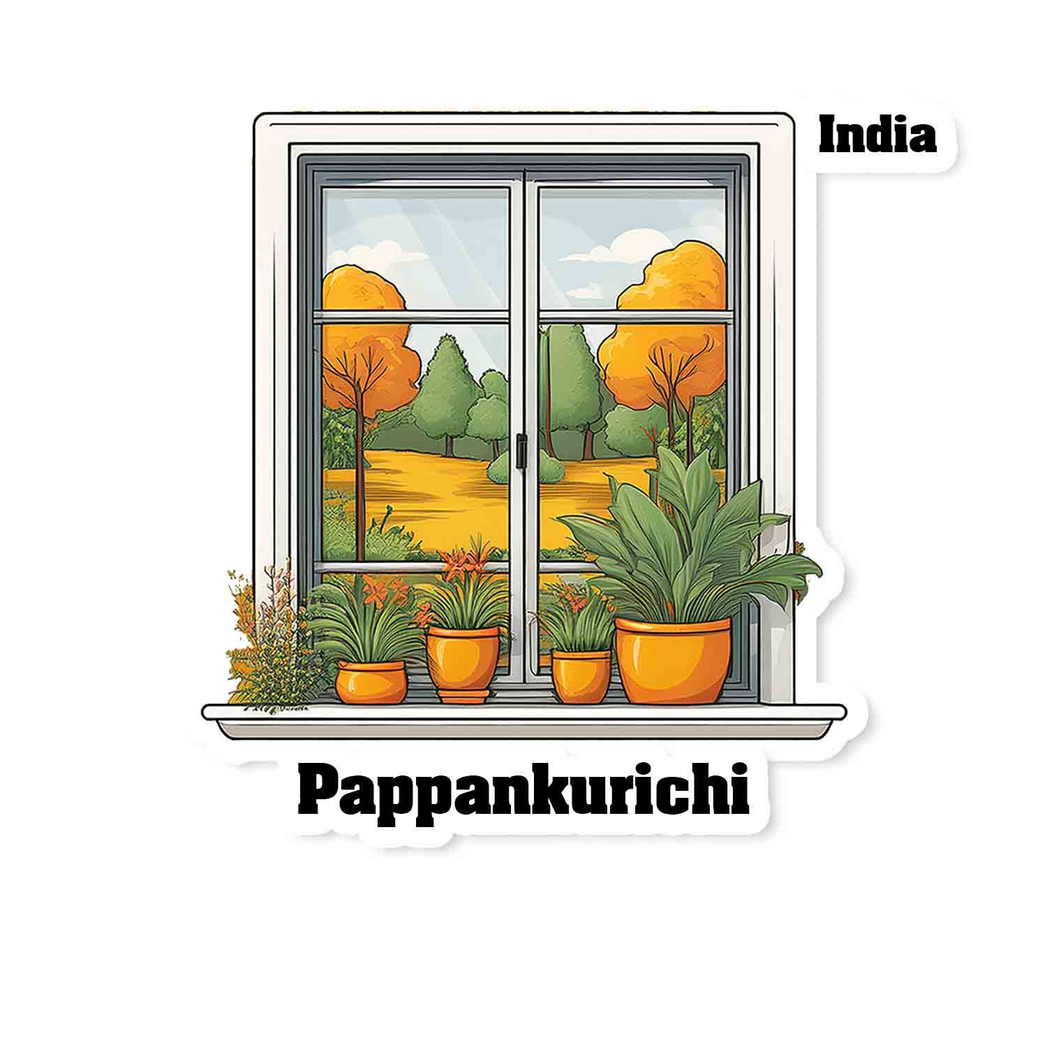 Pappankurichi Home Window White Plants Pots Sticker & Magnet