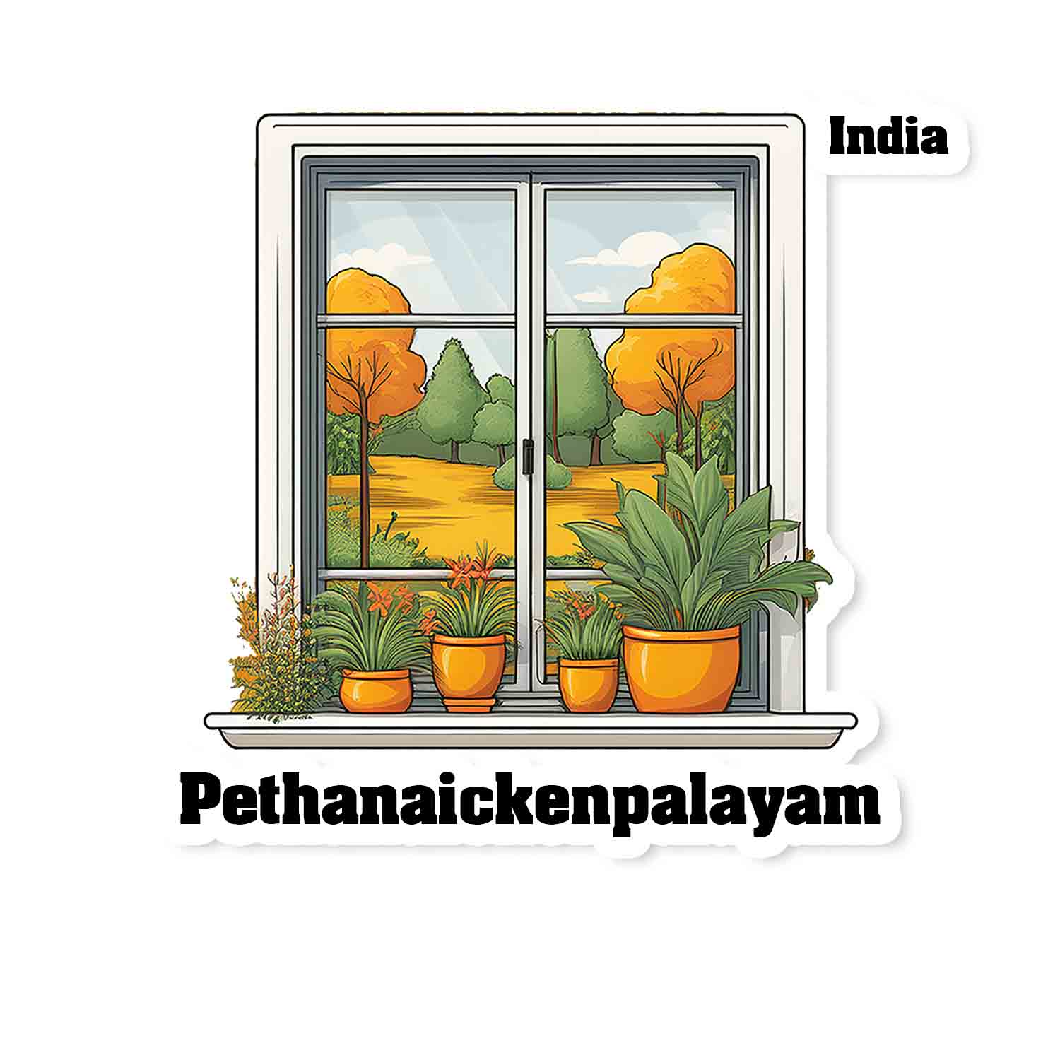 Pethanaickenpalayam Home Window White Plants Pots Sticker & Magnet