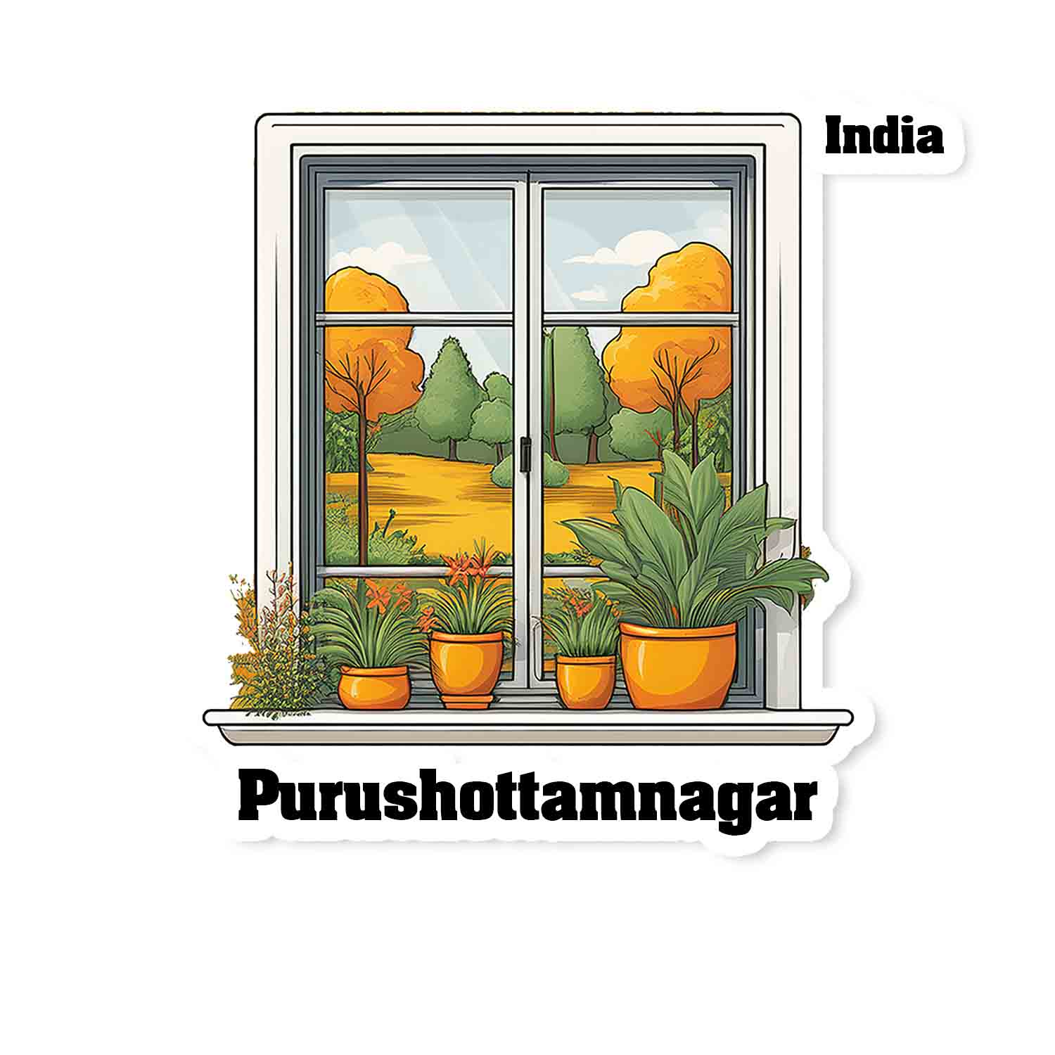 Purushottamnagar Home Window White Plants Pots Sticker & Magnet