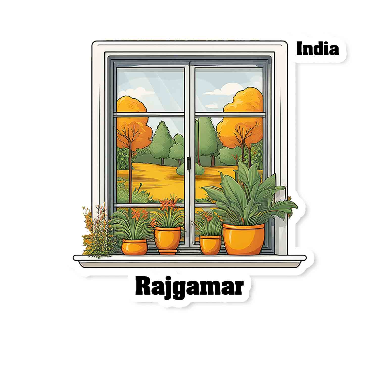 Rajgamar Home Window White Plants Pots Sticker & Magnet
