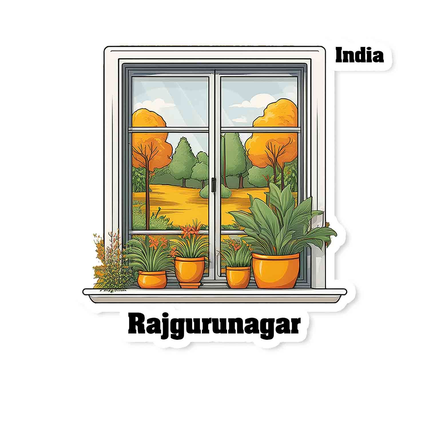 Rajgurunagar Home Window White Plants Pots Sticker & Magnet