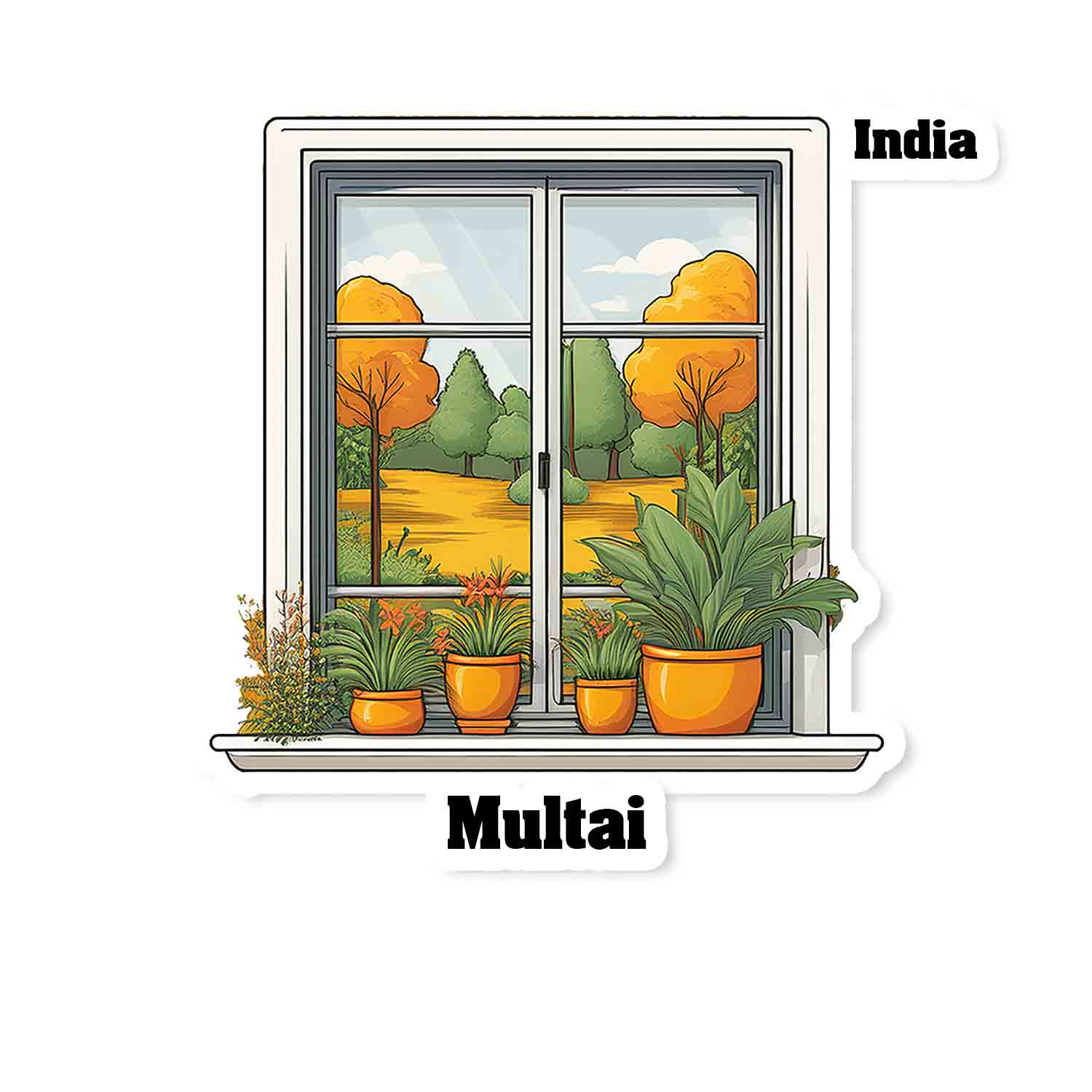 Multai Home Window White Plants Pots Sticker & Magnet