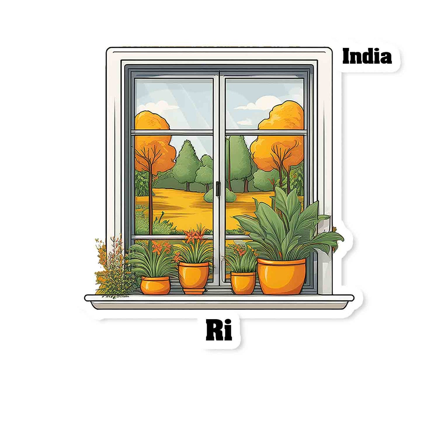 Ri Home Window White Plants Pots Sticker & Magnet