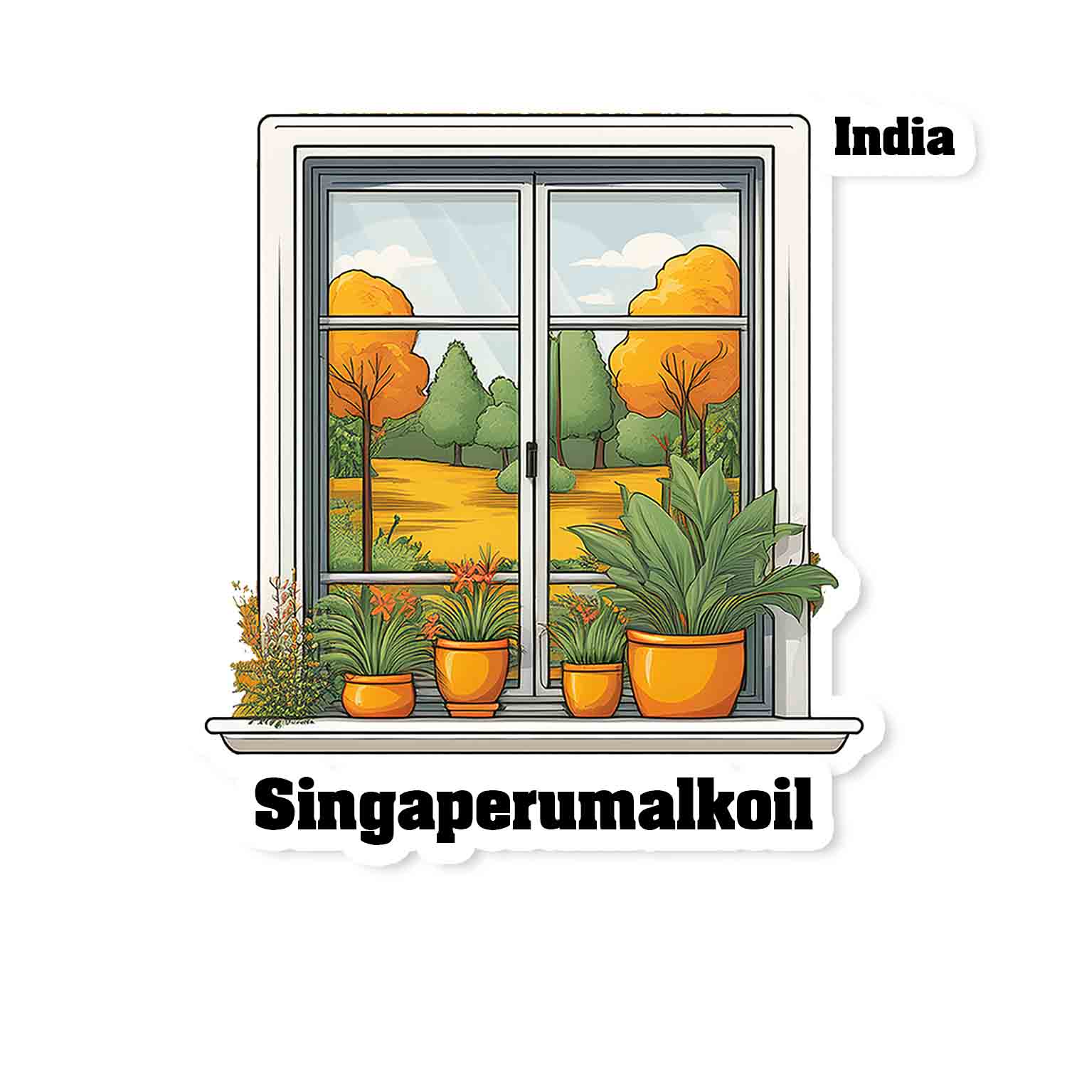 Singaperumalkoil Home Window White Plants Pots Sticker & Magnet