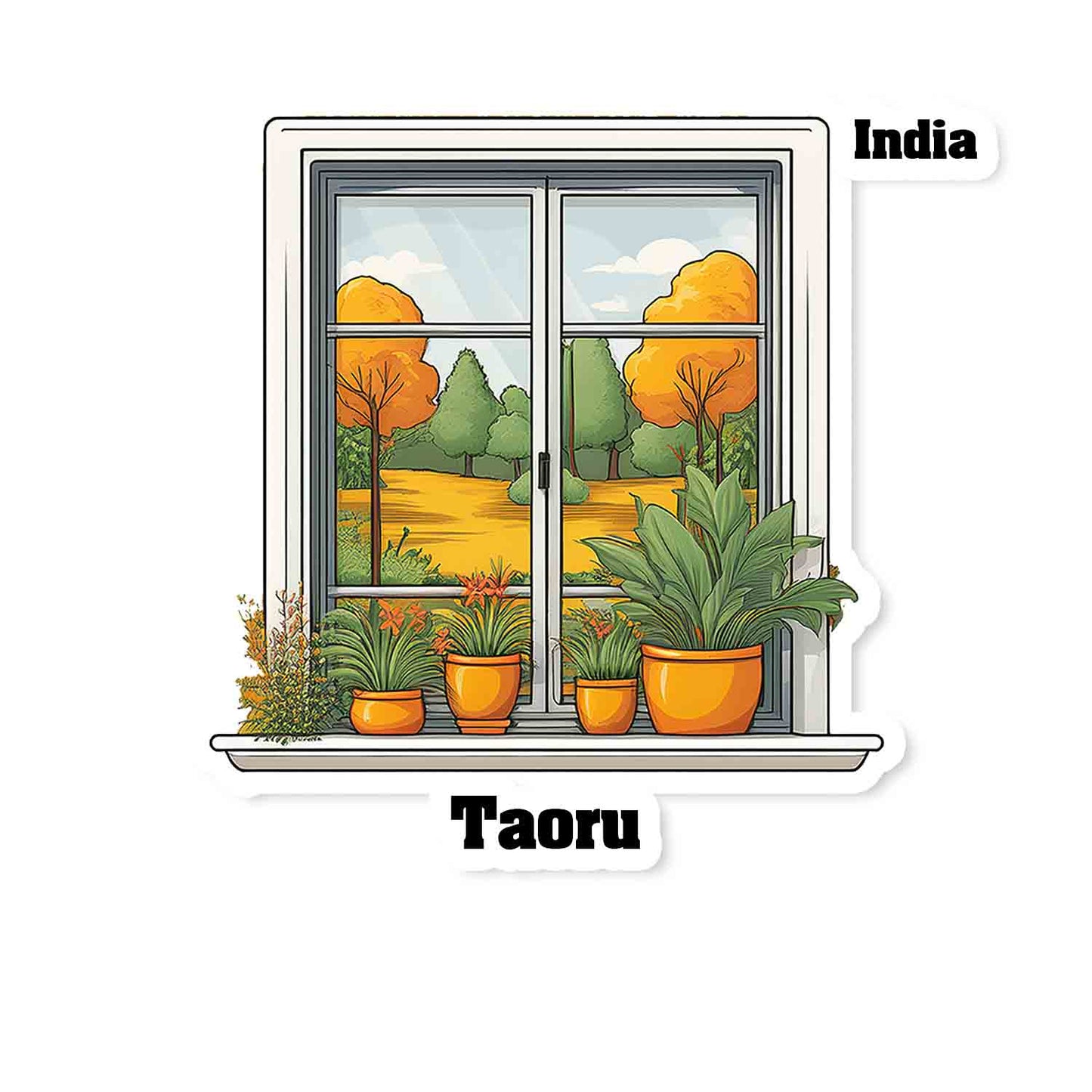 Taoru Home Window White Plants Pots Sticker & Magnet
