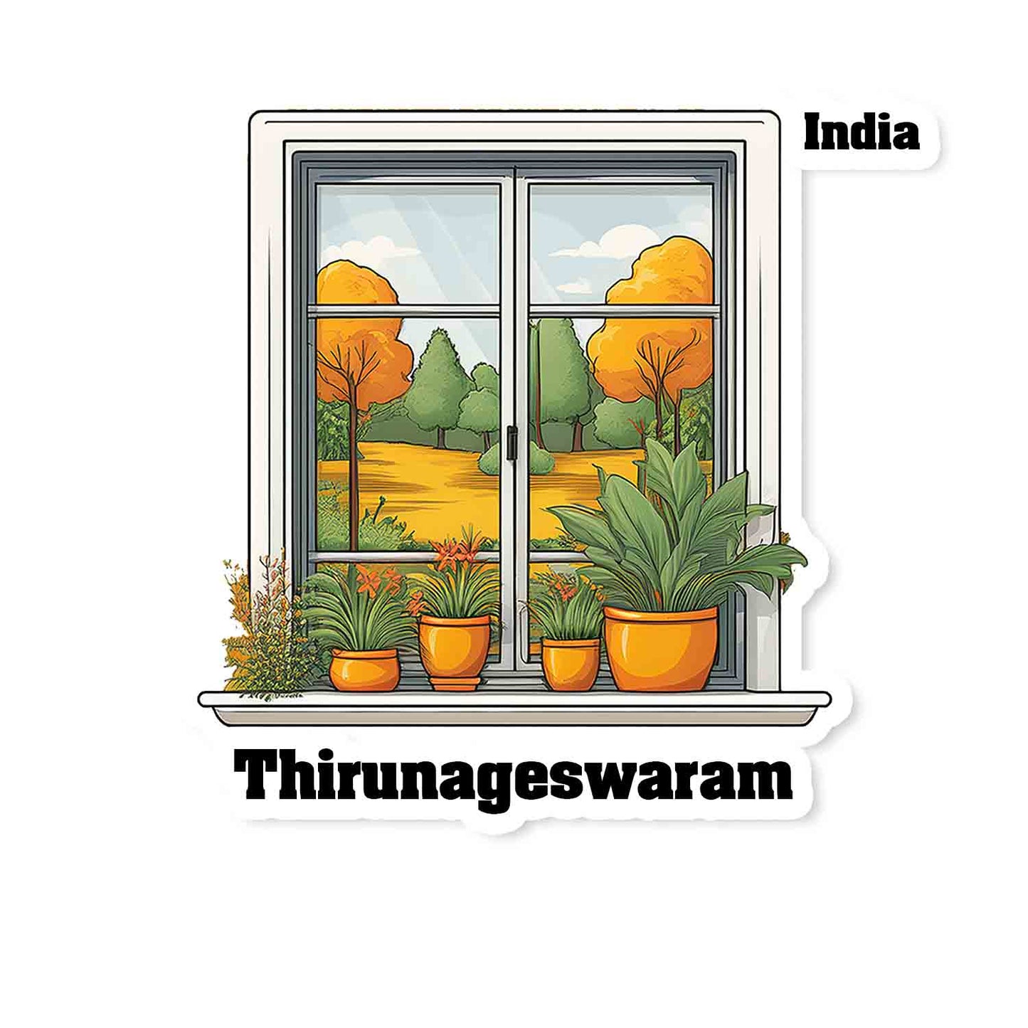 Thirunageswaram Home Window White Plants Pots Sticker & Magnet