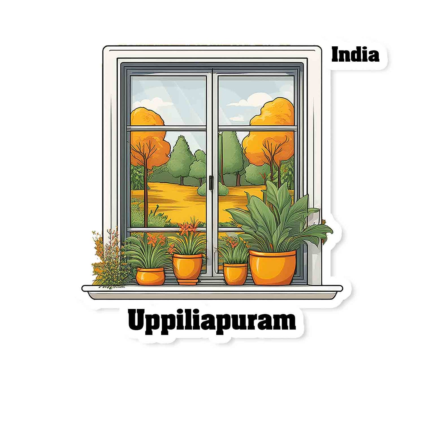 Uppiliapuram Home Window White Plants Pots Sticker & Magnet