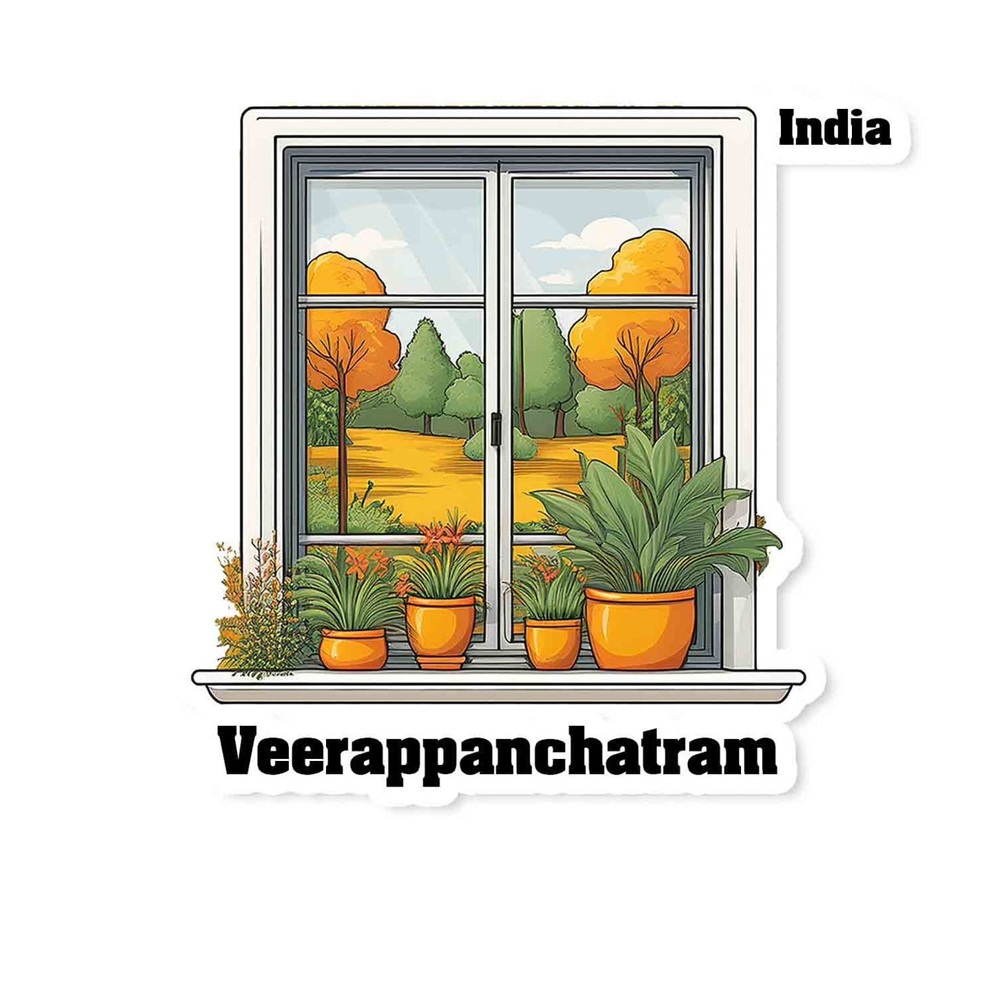 Veerappanchatram Home Window White Plants Pots Sticker & Magnet