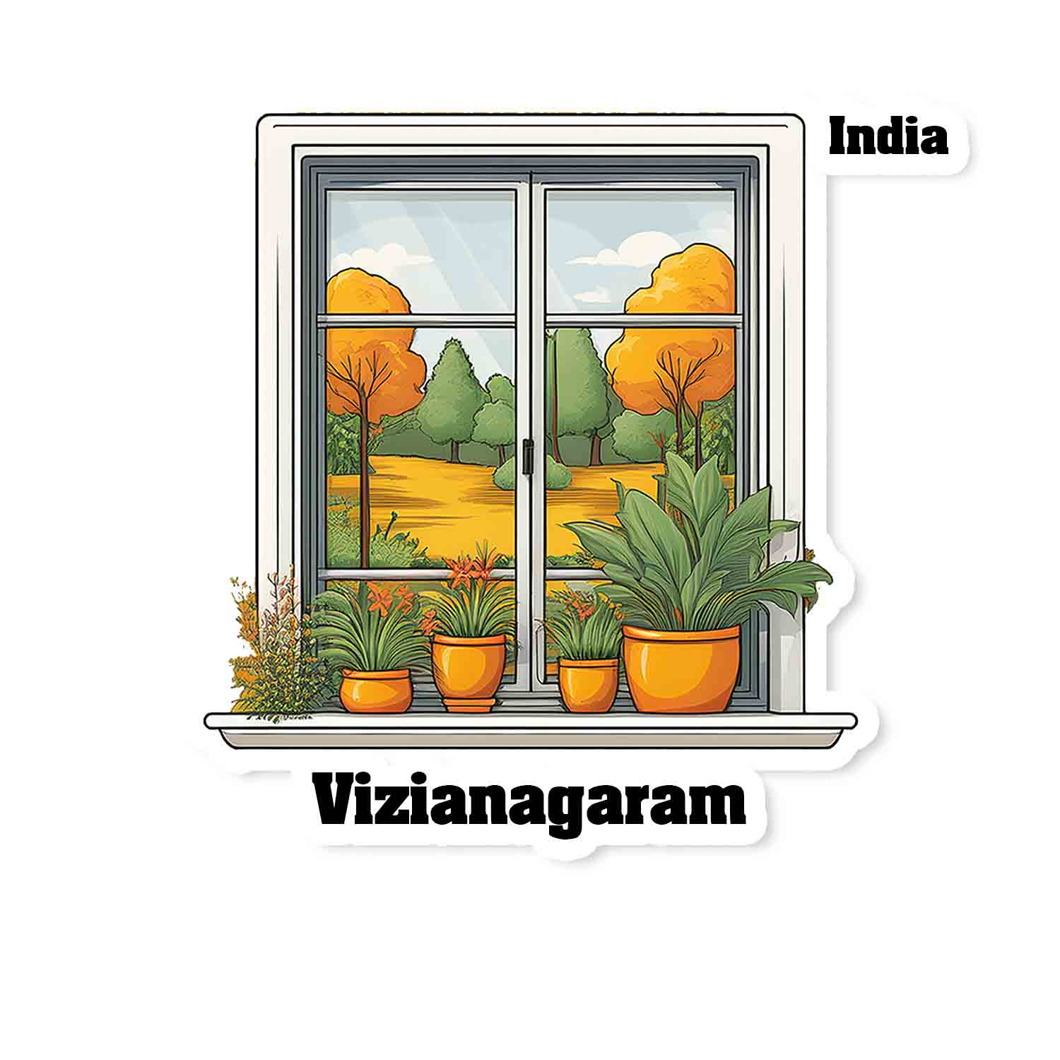 Vizianagaram Home Window White Plants Pots Sticker & Magnet
