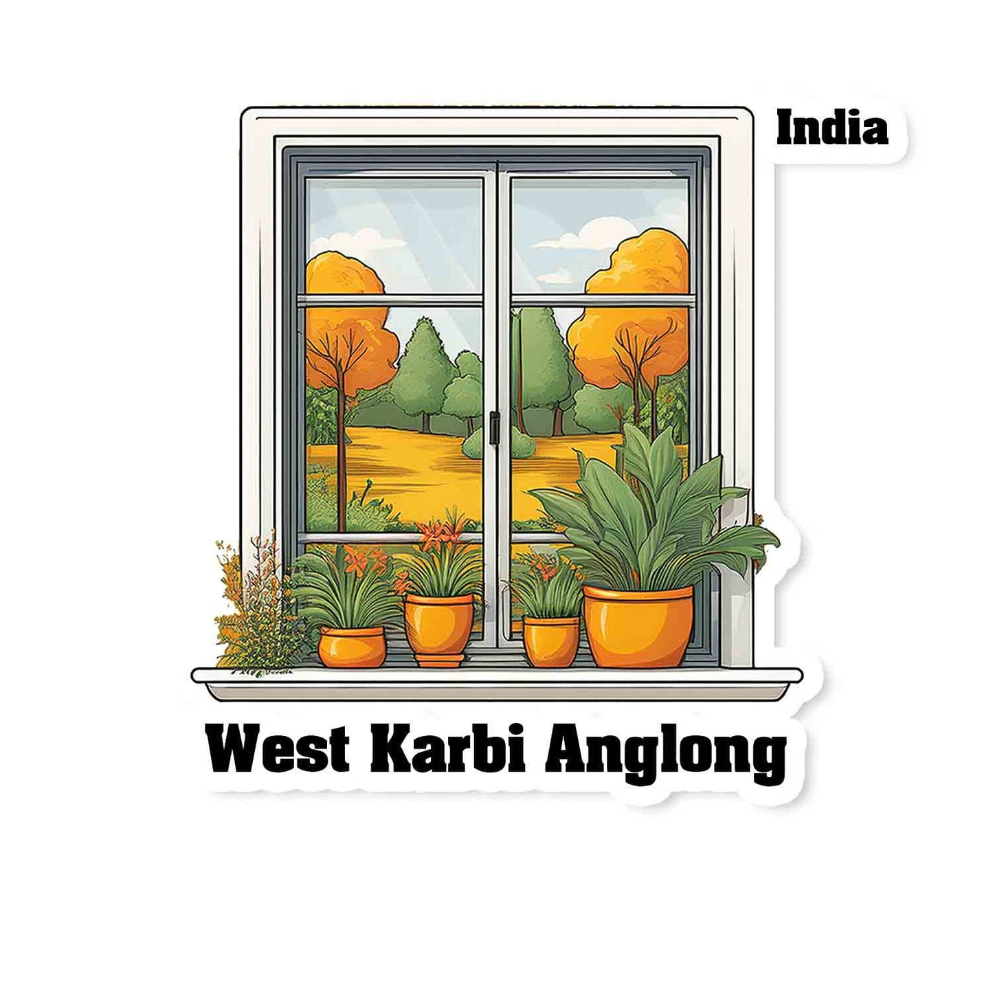 West Karbi Anglong Home Window White Plants Pots Sticker & Magnet