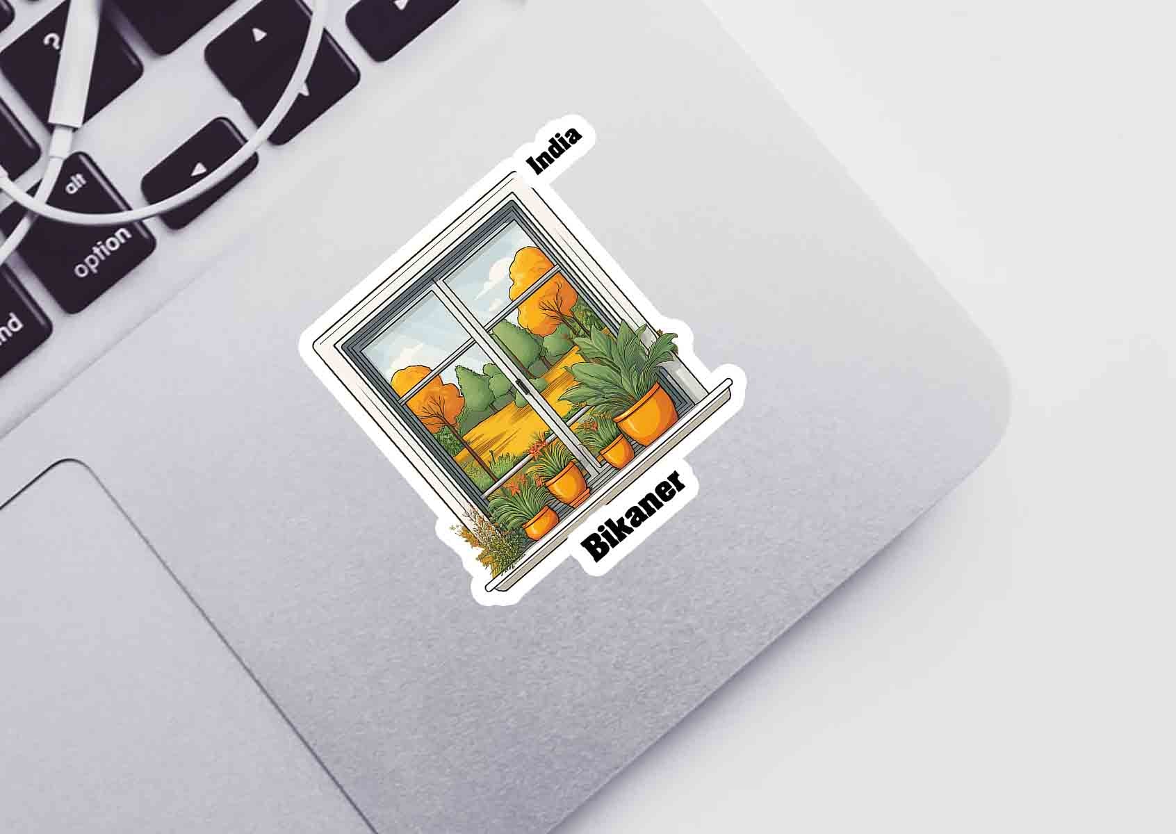 Bikaner Home Window White Plants Pots Sticker