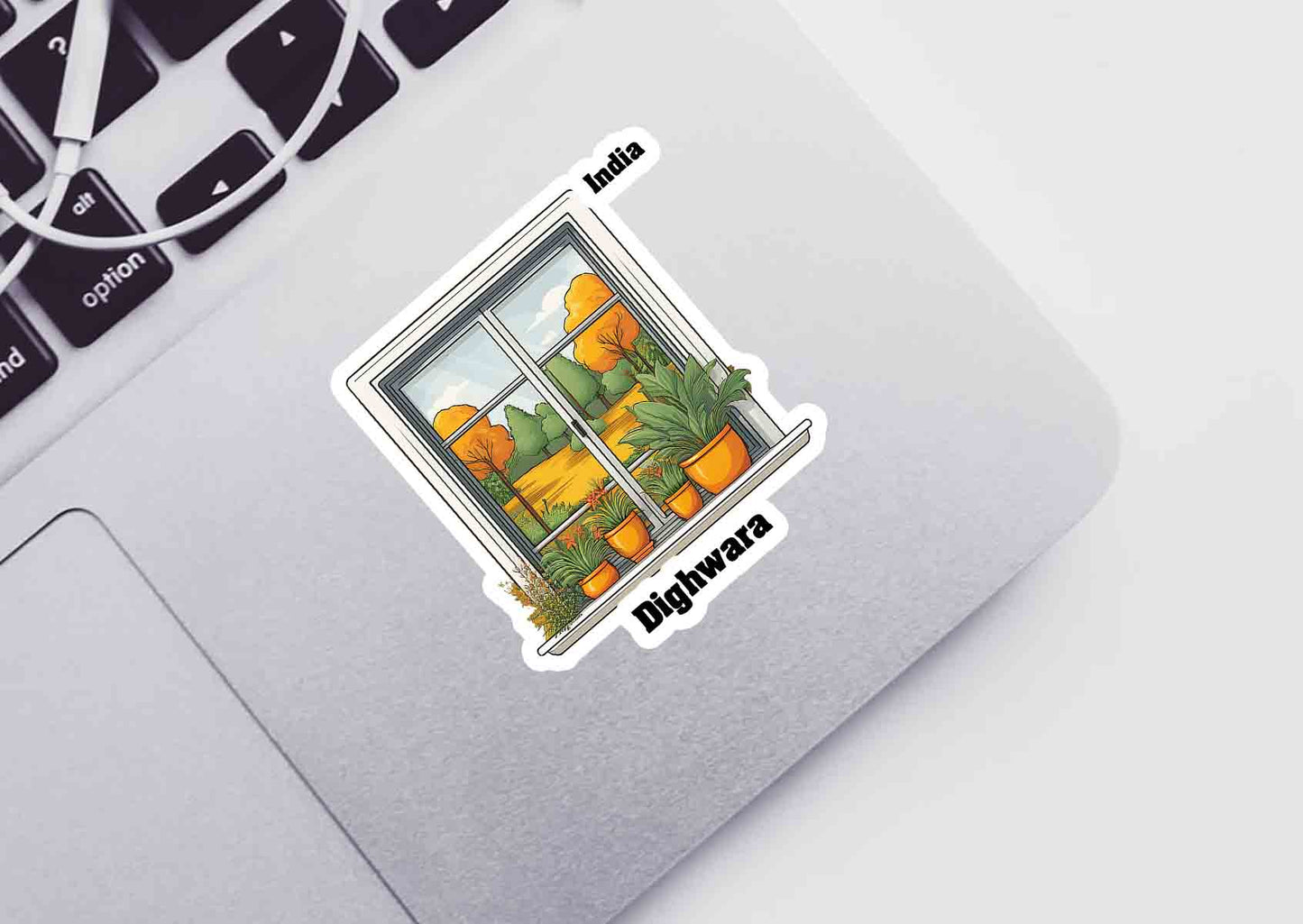 Dighwara Home Window White Plants Pots Sticker
