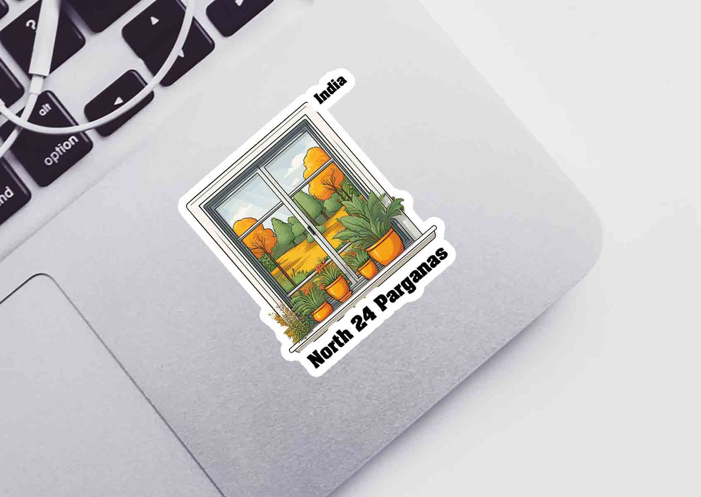 North 24 Parganas Home Window White Plants Pots Sticker