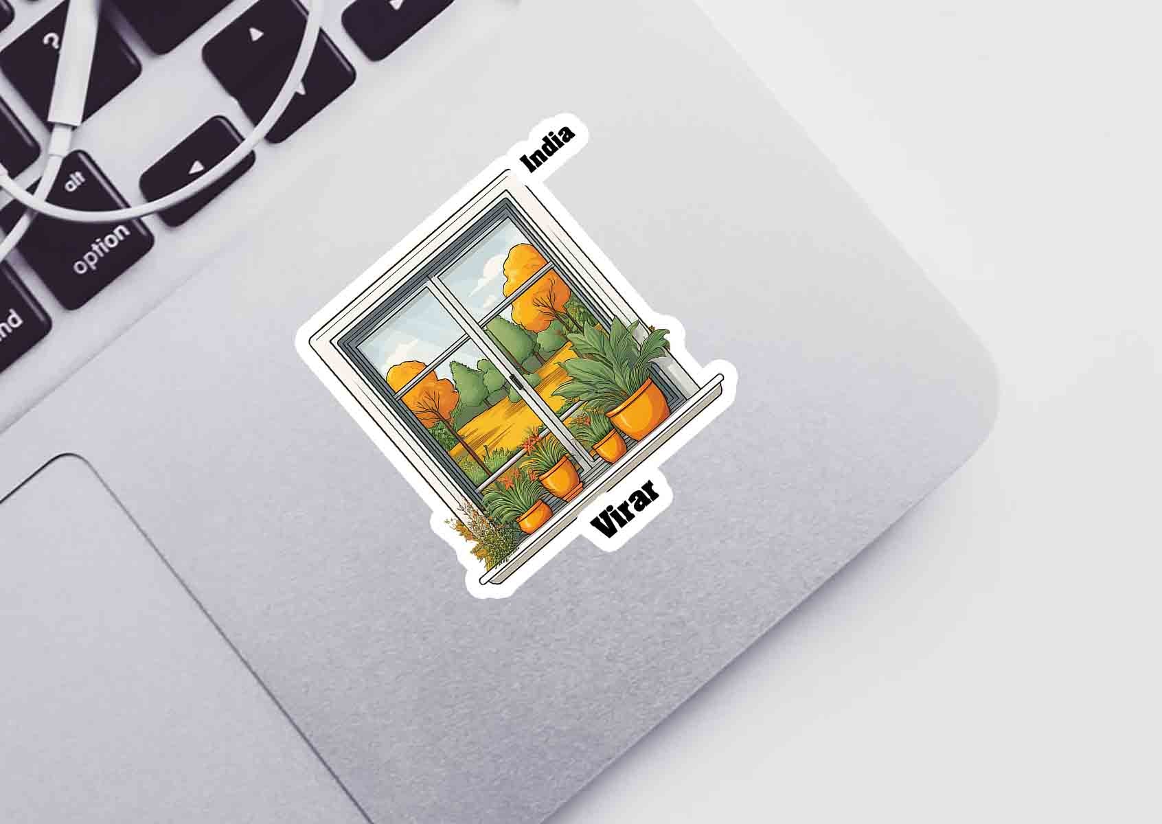 Virar Home Window White Plants Pots Sticker