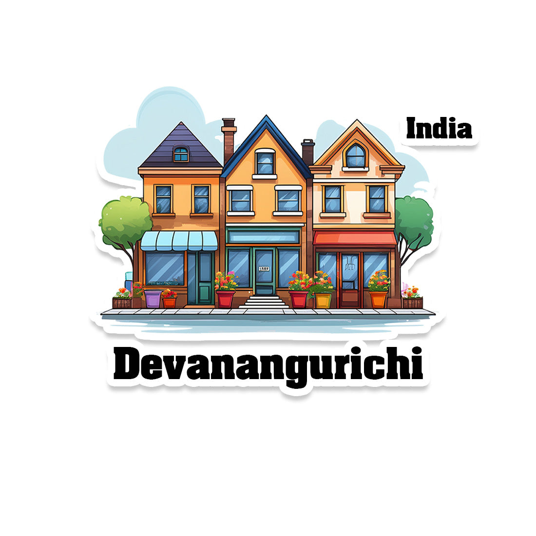 Devanangurichi Three Home Offiec Shop Town Sticker & Magnet | Home Town Souvenirs