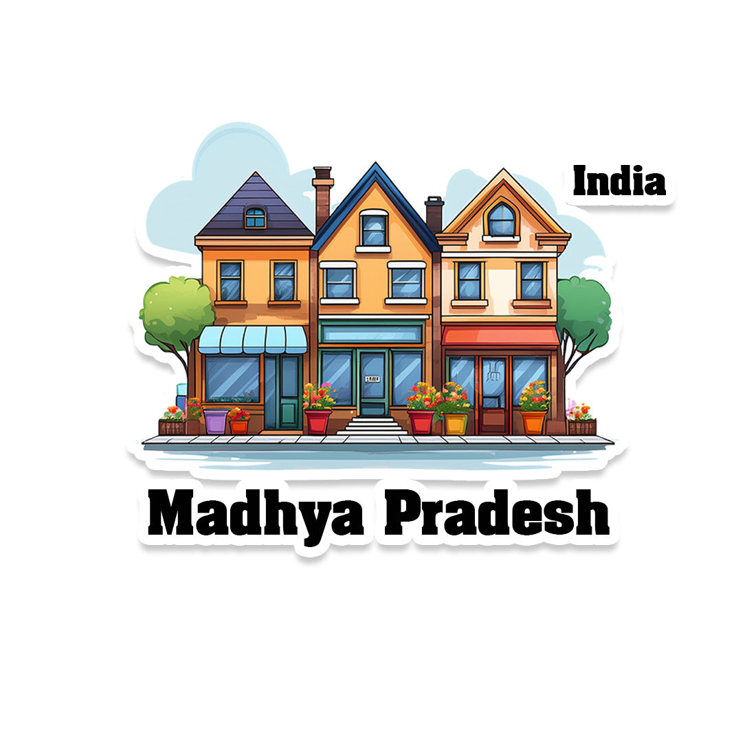 Madhya Three Home Offiec Shop Town Sticker & Magnet | Home Town Souvenirs