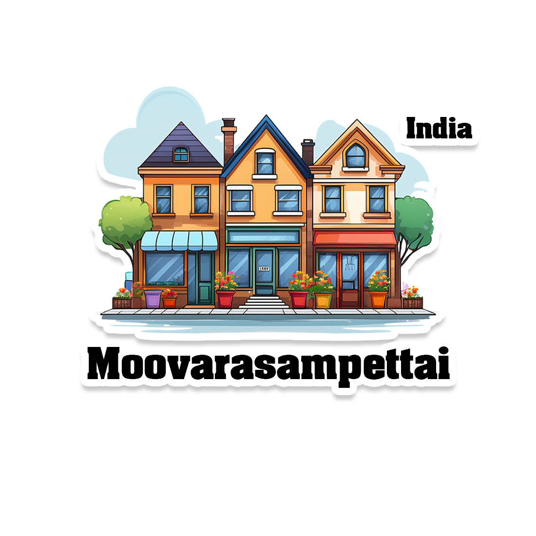 Moovarasampettai Three Home Offiec Shop Town Sticker & Magnet | Home Town Souvenirs