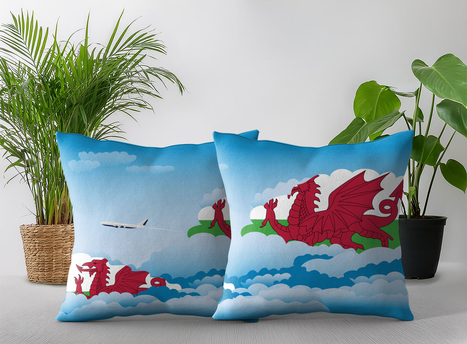 Wales World Airplane Day Clouds Square & Rectangle Pillow Cases | Aviation Decorative Pillow Covers