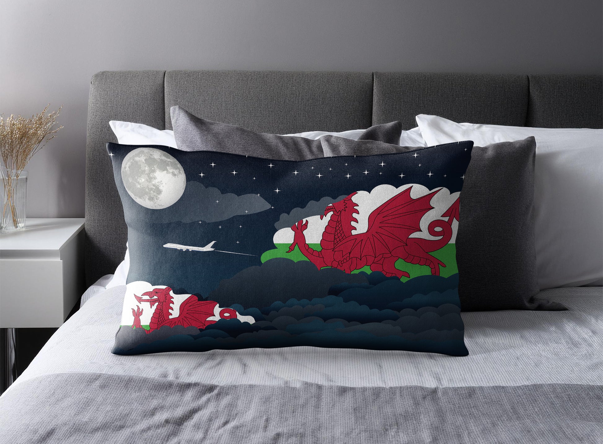 Wales World Airplane Night Clouds Square & Rectangle Pillow Cases | Aviation Night Sky Pillow Covers