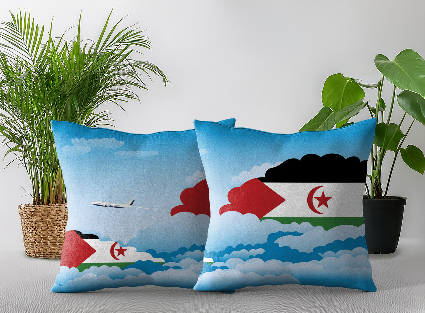 Western Sahara World Airplane Day Clouds Square & Rectangle Pillow Cases | Aviation Decorative Pillow Covers