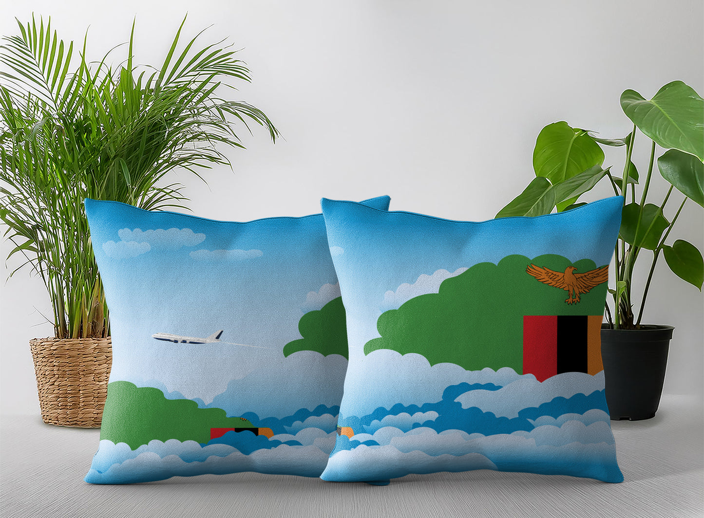 Zambia World Airplane Day Clouds Square & Rectangle Pillow Cases | Aviation Decorative Pillow Covers