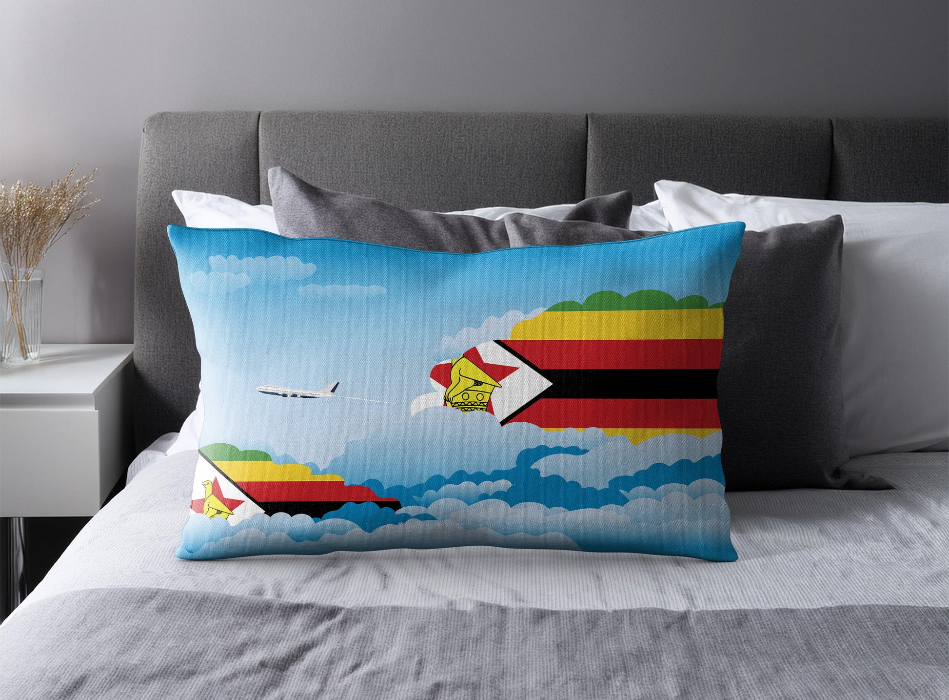 Zimbabwe World Airplane Day Clouds Square & Rectangle Pillow Cases | Aviation Decorative Pillow Covers