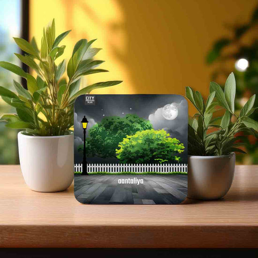 Aantaliya Home Town Night Trees Landscape Coasters