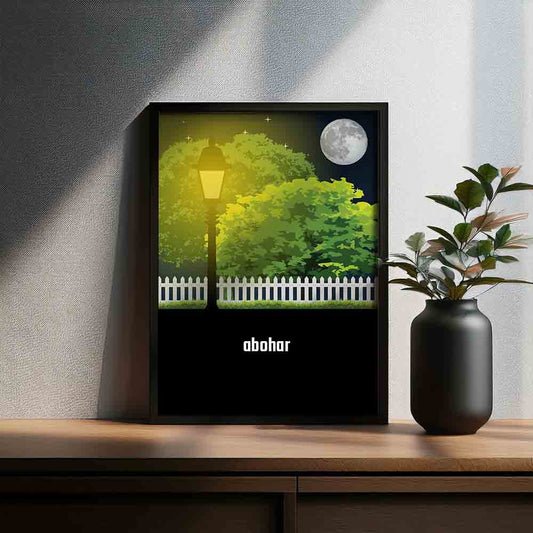 Abohar Home Town Night Trees Landscape Poster Framed 