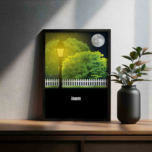 Inam Home Town Night Trees Landscape Poster Framed 