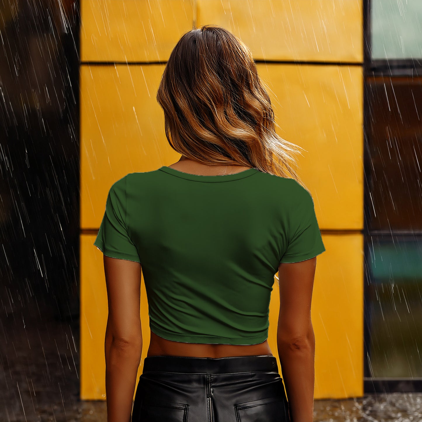 City Posters Plus 35 Number Women Crop Top (Olive Green)