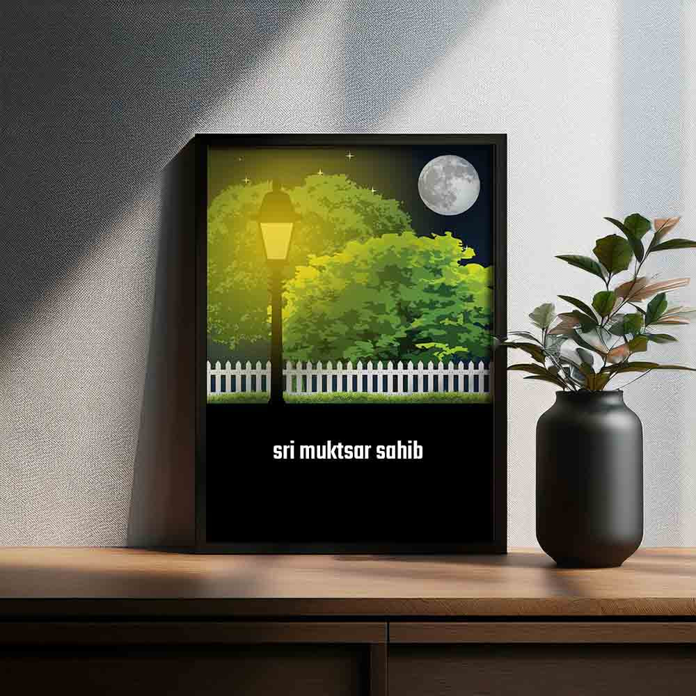 Sri Muktsar Sahib Home Town Night Trees Landscape Poster Framed 